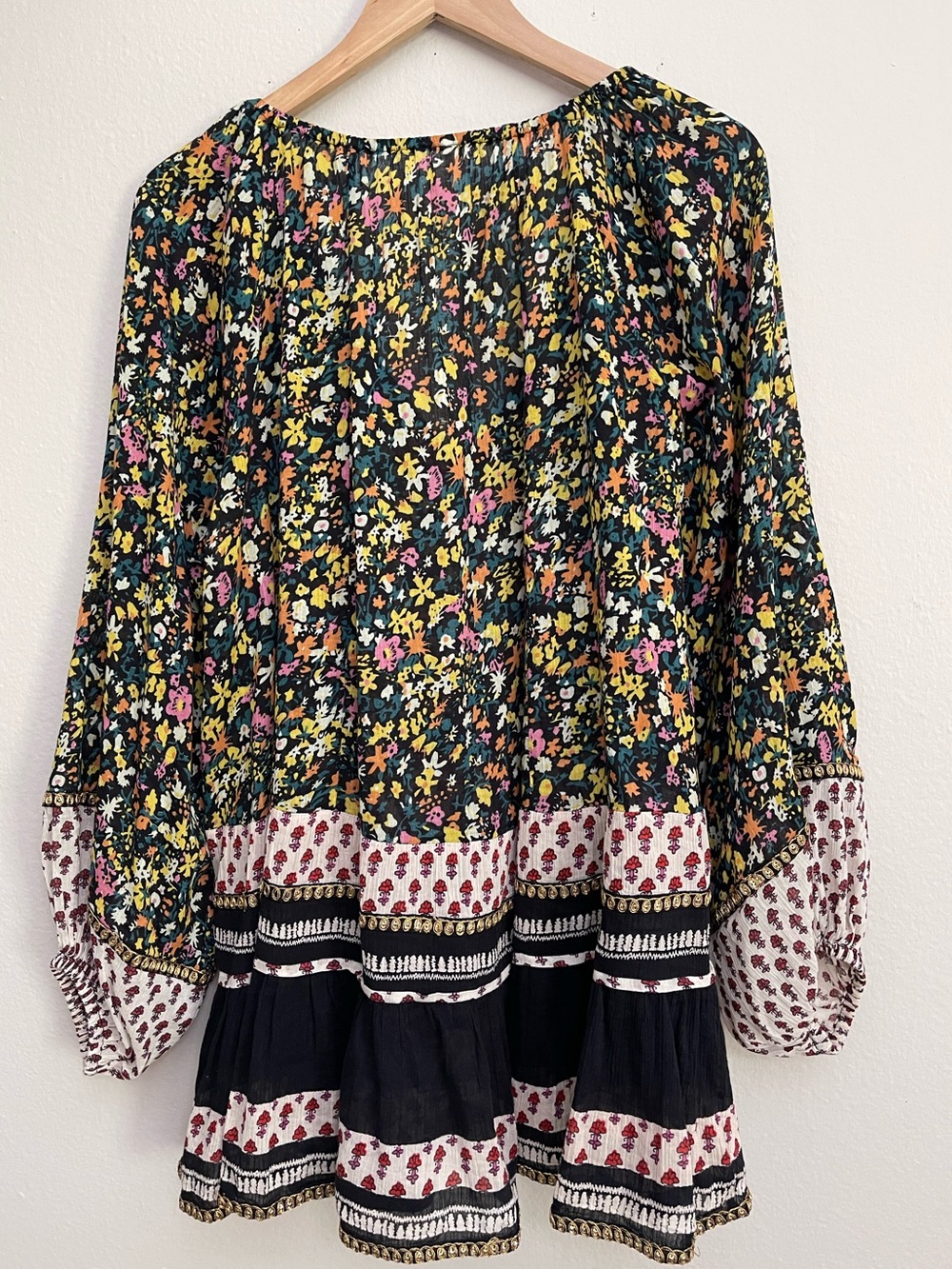 FREE PEOPLE Gardenia Floral Tunic Top Dress Sz Small Romantic Boho Festival - Picture 5 of 13